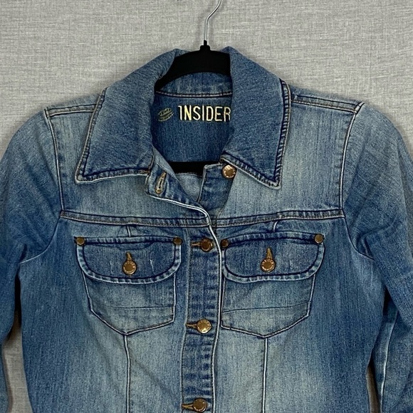 Insider Cropped Jean Jacket Sz XS Distressed - Picture 3 of 10